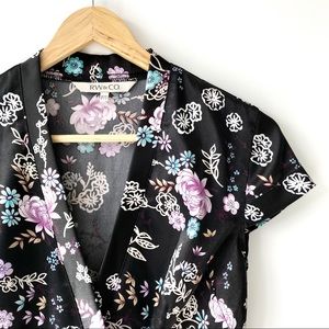 RW & Co. Wrap Top in Black Satin Floral